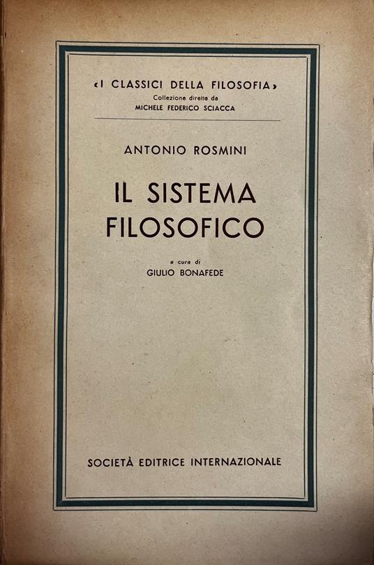 Il Sistema Filosofico - Antonio Rosmini - copertina