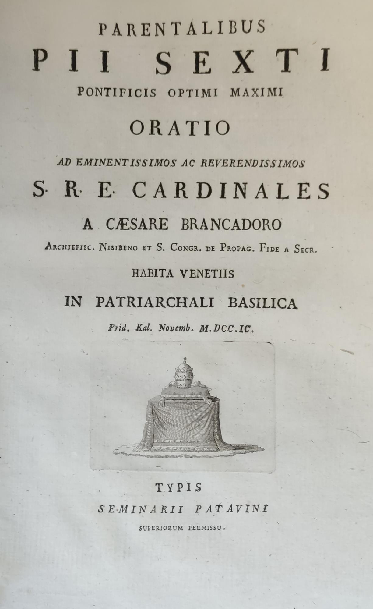 Raccolta di quattro opere edite a Padova: FRANSCESCO SCIP. VESCOVO DI PADOVA, ISTRUZIONE PASTORALE SOPRA LI CIMITERJ, Tip. Seminario, 1809.   ANGELO BIGONI M.C., CELEBRANDOSI NELLA BASILICA DI S. ANTONIO DI PADOVA (...) LE SOLENNI ESEQUIIE IN SUFFRAG