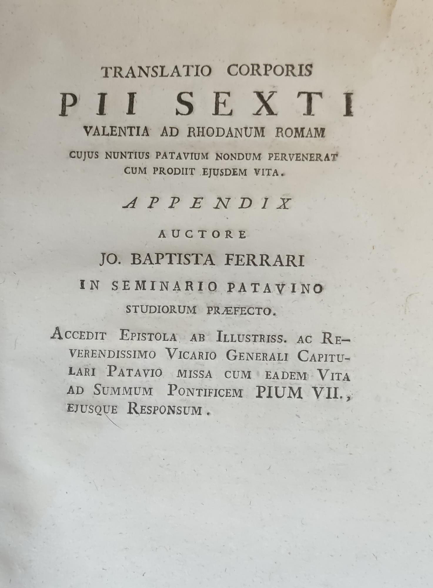 Raccolta di quattro opere edite a Padova: FRANSCESCO SCIP. VESCOVO DI PADOVA, ISTRUZIONE PASTORALE SOPRA LI CIMITERJ, Tip. Seminario, 1809.   ANGELO BIGONI M.C., CELEBRANDOSI NELLA BASILICA DI S. ANTONIO DI PADOVA (...) LE SOLENNI ESEQUIIE IN SUFFRAG