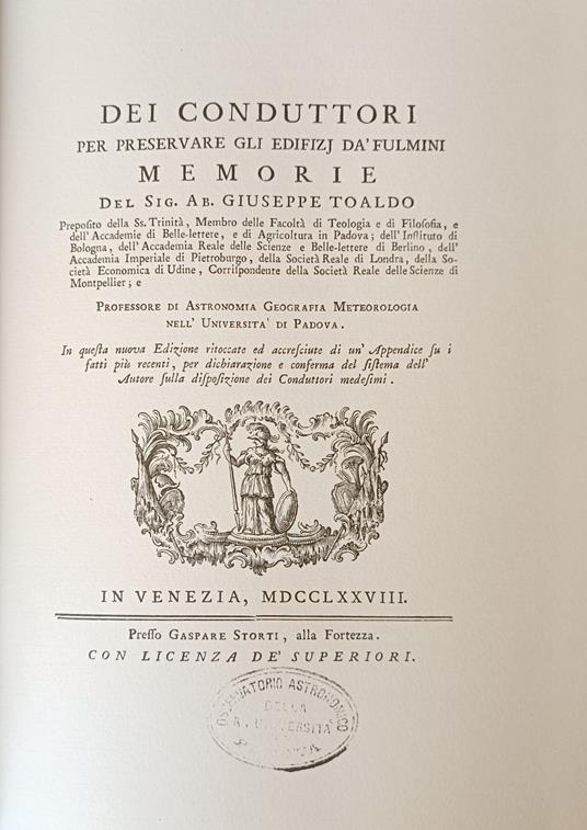 Dei Conduttori Per Preservare Gli Edifizj Dà Fulmini - Giuseppe Toaldo - copertina