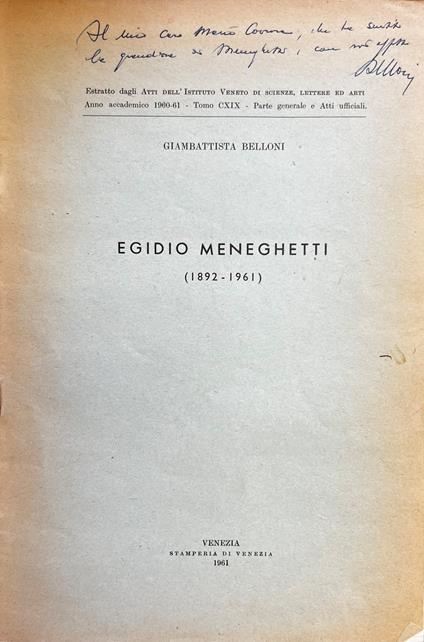 Egidio Meneghetti (1892 - 1961) - Giambattista Belloni - copertina