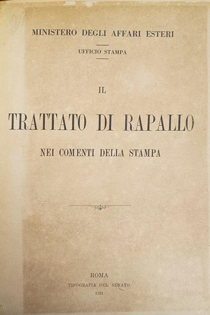 Il Trattato Di Rapallo. Nei Commenti Della Stampa - copertina