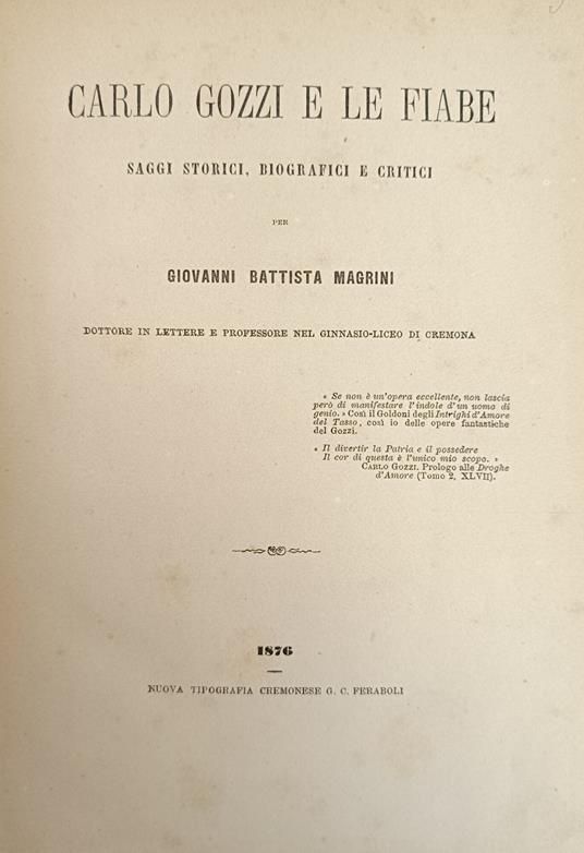 Carlo Gozzi E Le Fiabe - copertina