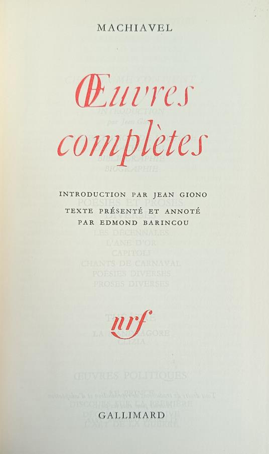 Oeuvres Completes - Niccolò Machiavelli - copertina