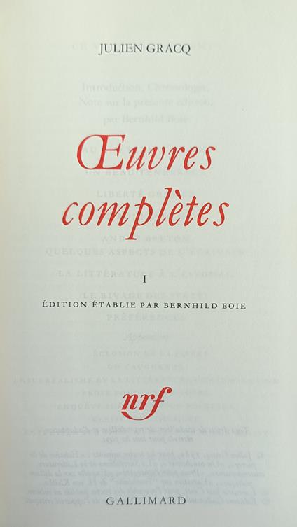 Oeuvres Completes. I - Julien Gracq - copertina