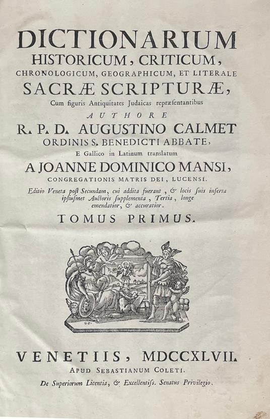 Dictionarium Historicum, Criticum, Chronologicum, Geographicum, Et Literale Sacrae Scripturae, Cum Figuris Antiquitates Judaicas Repraesentantibus - copertina