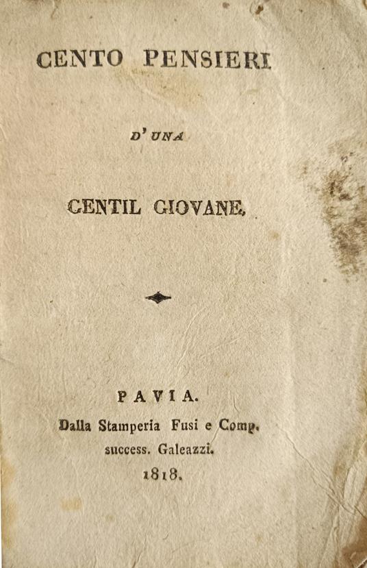 Cento Pensieri D' Una Gentil Giovane - copertina