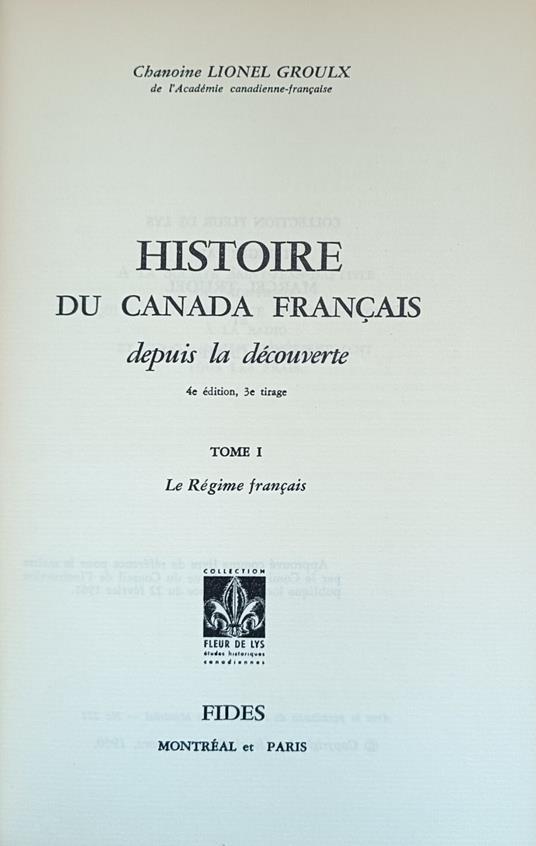 Histoire Du Canada Français Depuis La Découverte - copertina