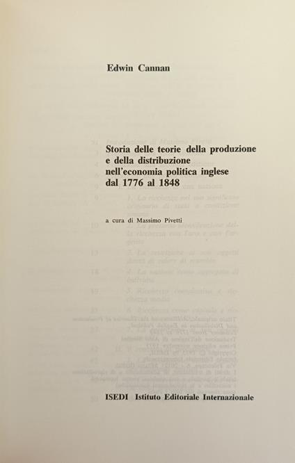Storia Delle Teorie Della Produzione E Della Distribuzione Nell' Economia Politica Inglese Dal 1776 Al 1848 - Edwin Cannan - copertina