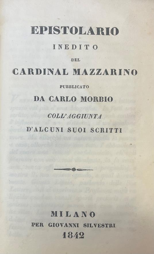 Epistolario Inedito Del Cardinal Mazzarino - Carlo Morbio - copertina