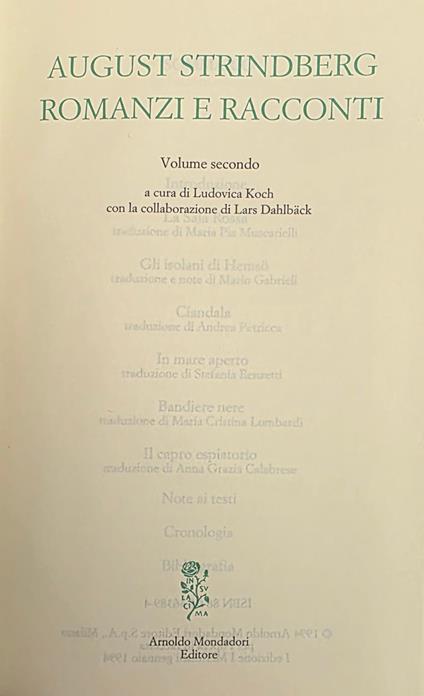 ROMANZI E RACCONTI. vol. 2 - August Strindberg - copertina
