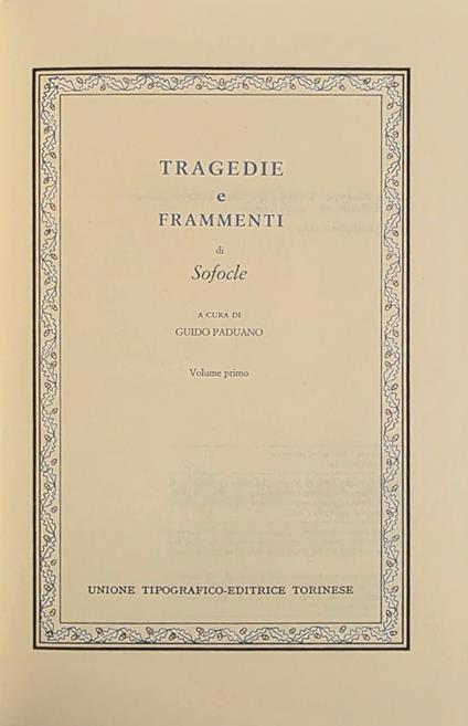 Tragedie E Frammenti - Sofocle - copertina