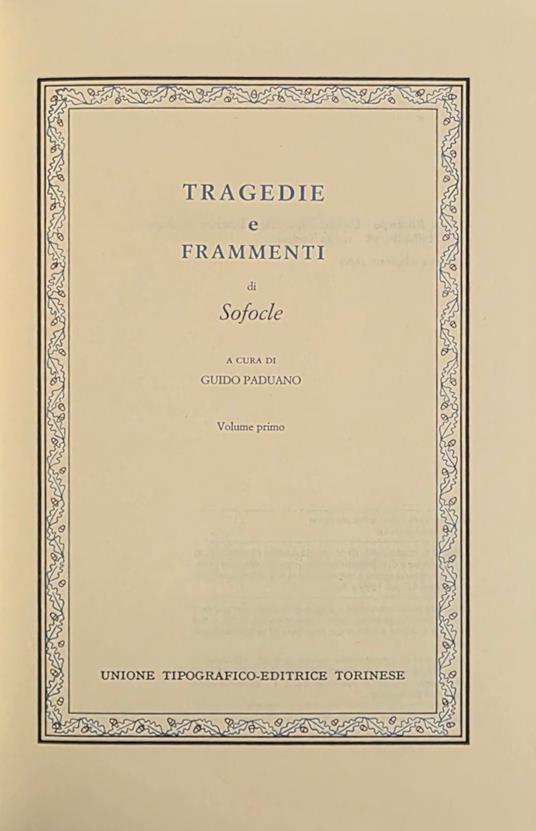 Tragedie E Frammenti - Sofocle - copertina