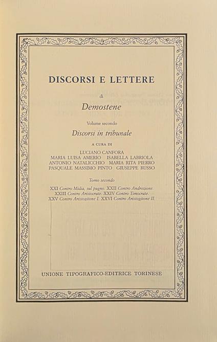 Discorsi E Lettere - Demostene - copertina