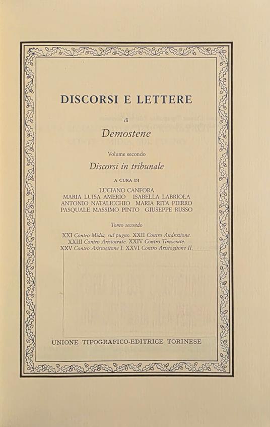 Discorsi E Lettere - Demostene - copertina