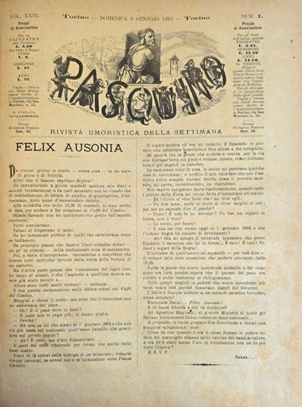 Il Pasquino. Rivista Umoristica Illustrata Della Settimana - copertina