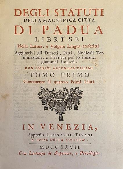 Degli Statuti Della Magnifica Città Di Padova. Libri Sei - copertina