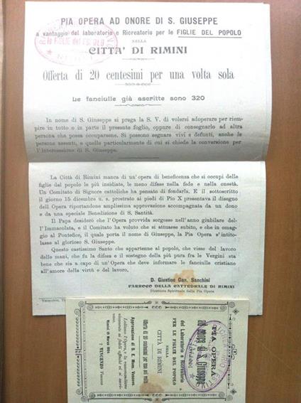 Documento originale donazione pia opera S. Giuseppe e santino Rimini 1904 E16547 - copertina