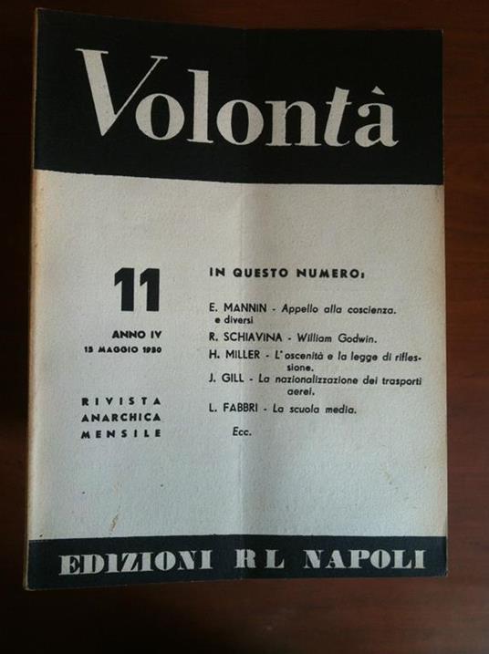Volontà n° 11 Anno IV 15 Maggio 1950 Rivista Anarchica Mensile E15592 - copertina