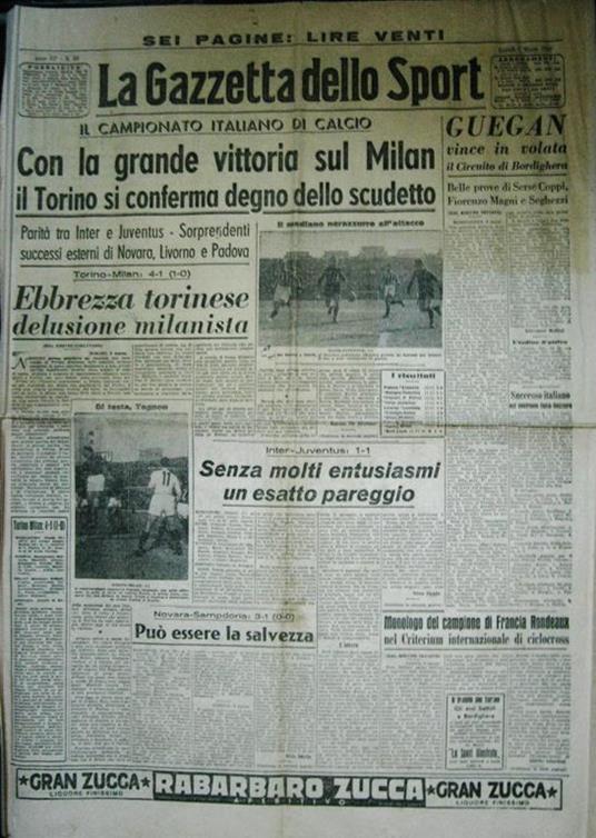 Gazzetta dello sport 7 marzo 1949 Grande Torino - copertina