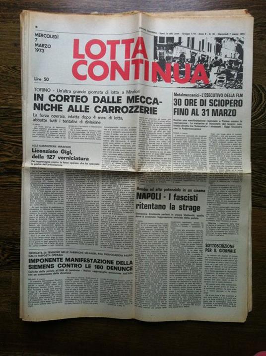 Lotta Continua Anno II n° 56 Mercoledì 7 Marzo 1973 - E11231 - copertina
