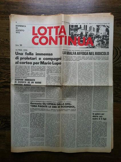 Lotta Continua Anno II n° 196 Domenica 26 Agosto 1973 - E11237 - copertina