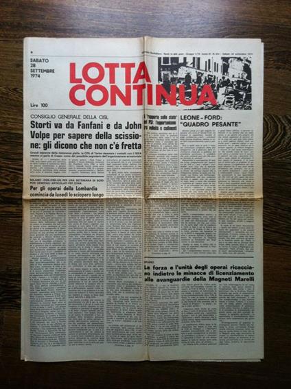 Lotta Continua Anno III n° 224 Sabato 28 Settembre1974 - E11249 - copertina