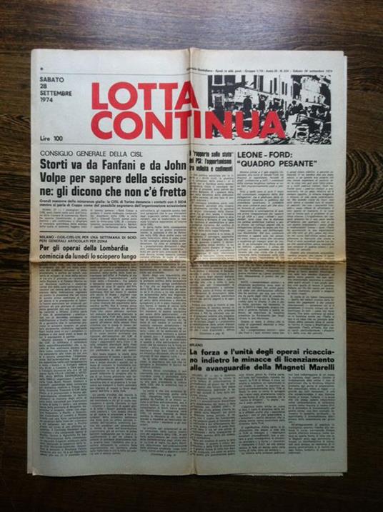 Lotta Continua Anno III n° 224 Sabato 28 Settembre1974 - E11249 - copertina