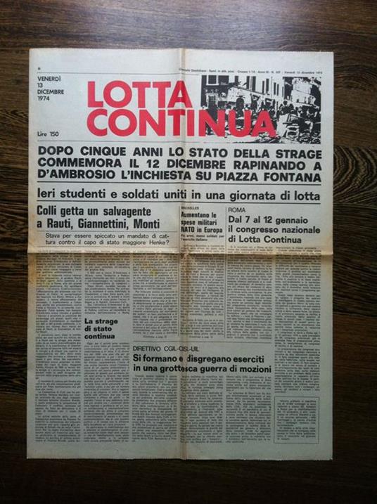 Lotta Continua Anno III n° 287 Venerdi 13 Dicembre 1974 - E11250 - copertina