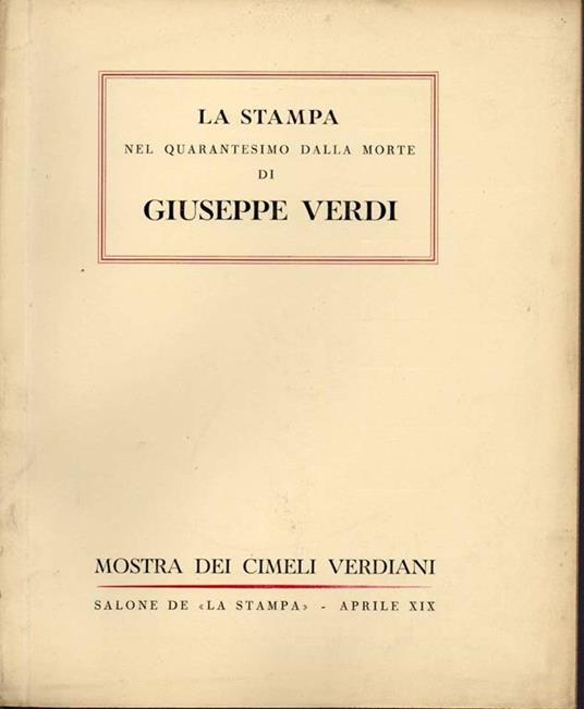 Giuseppe Verdi mostra dei cimeli Torino 1941 - copertina
