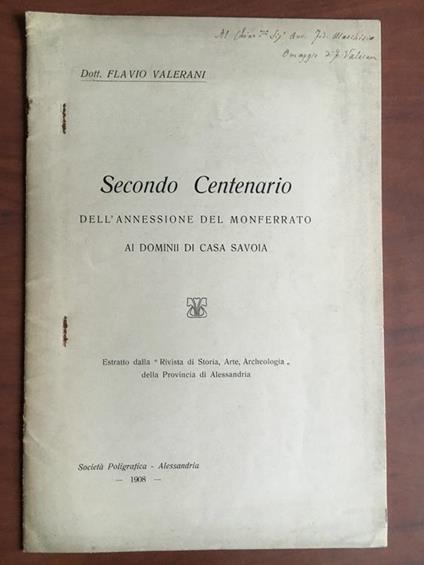 Secondo Centenario dell'annessione di Monferrato ai domini di Casa Savoia E21476 - copertina