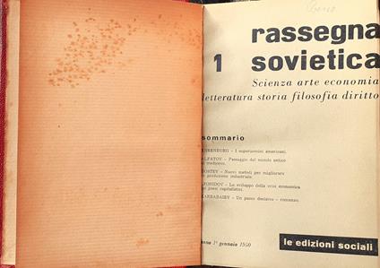 Rassegna sovietica. Mensile di scienza arte economia letteratura storia filosofia diritto (anno 1°, nn. 1-8, gennaio-dicembre 1950) - copertina