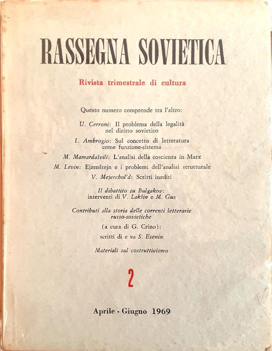 Rassegna sovietica. Rivista trimestrale di cultura (Anno XX, Nn. 1-4, Gennaio-Dicembre 1969) - copertina
