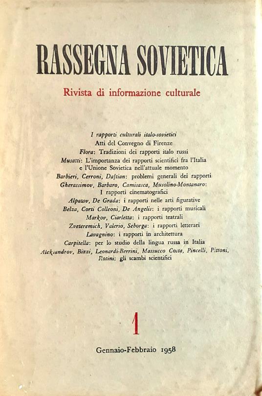 Rassegna sovietica. Rivista di informazione culturale (Anno IX, Nn. 1-6, Gennaio-Dicembre 1958) - copertina