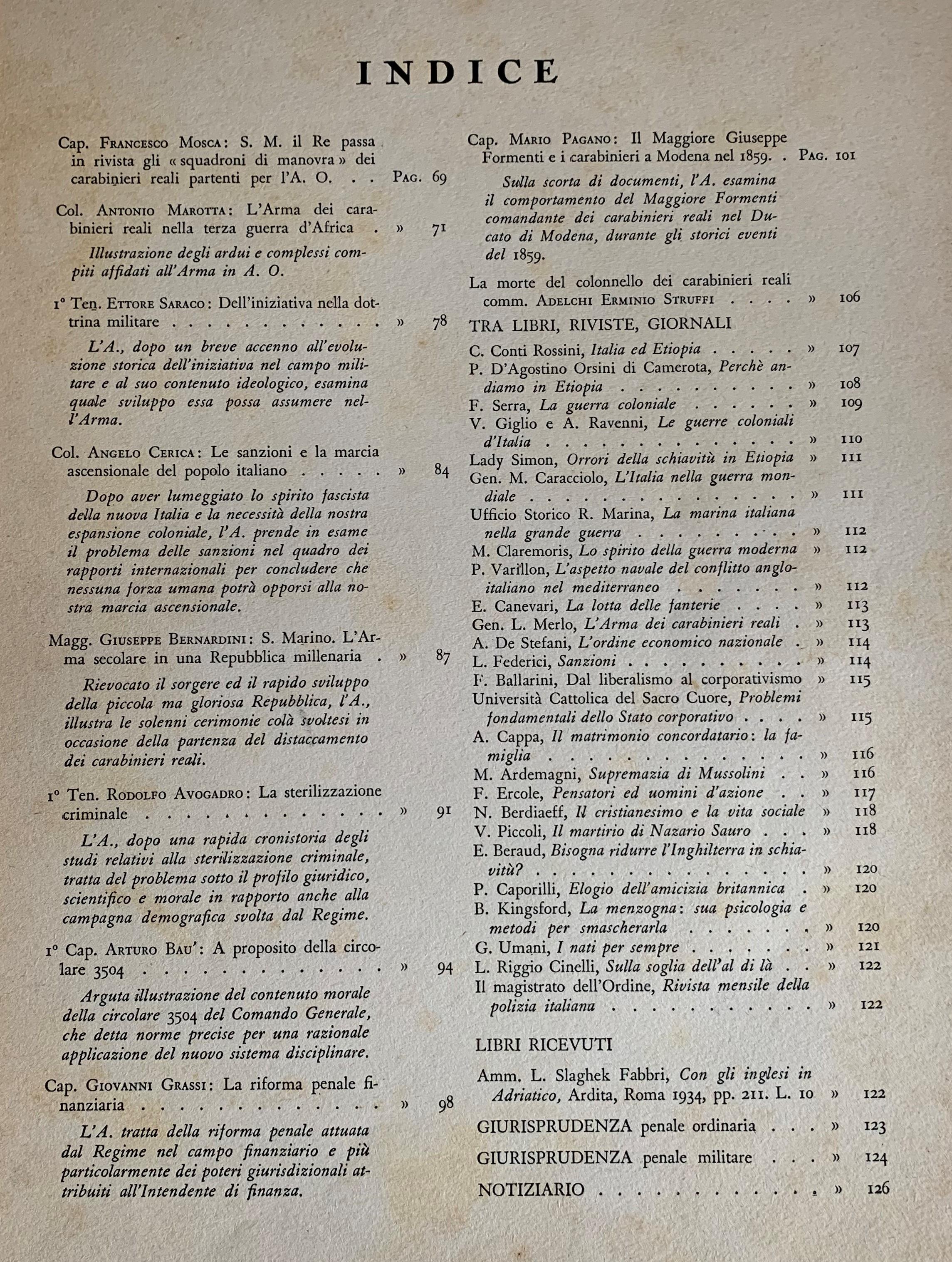 Rivista dei Carabinieri Reali. Rassegna di Studi Militari e Professionali (Marzo-Aprile 1936-XIV Anno III N. 2)