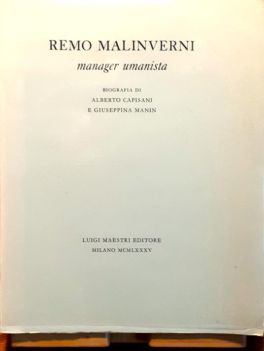 Remo Malinverni. Manager umanista - copertina