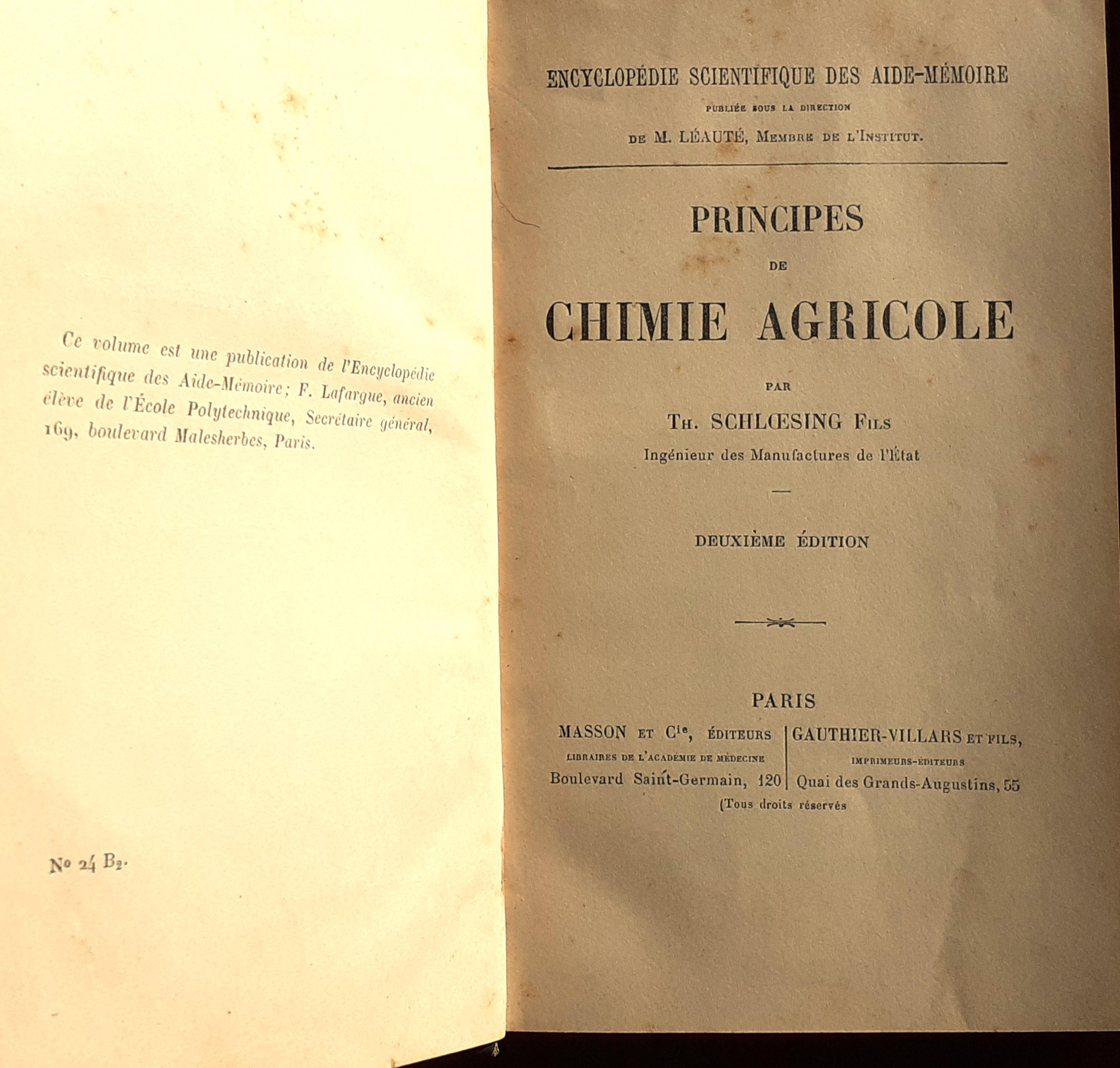 Principes de chimie agricole