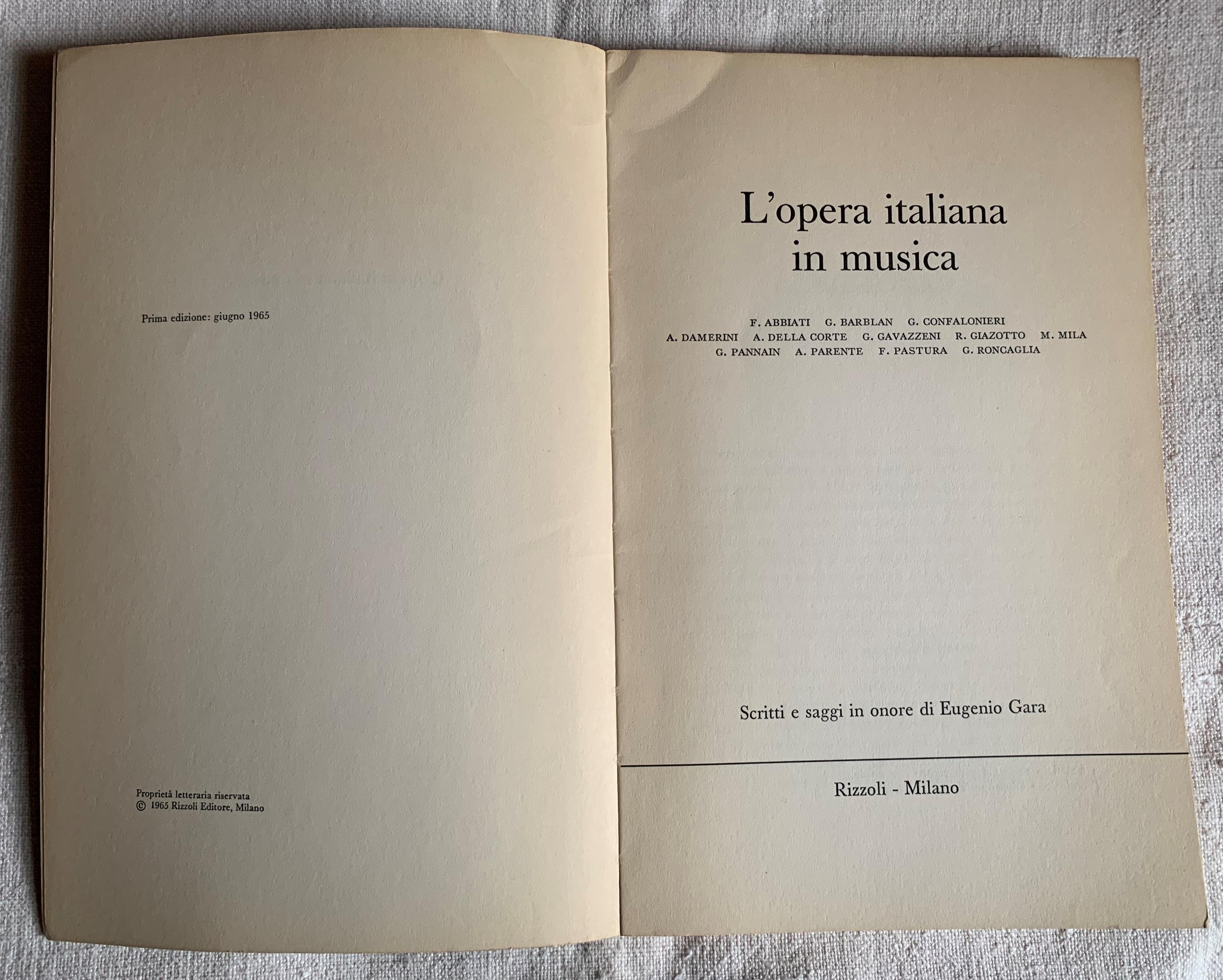 L' opera italiana in musica. Scritti e saggi in onore di Eugenio Gara