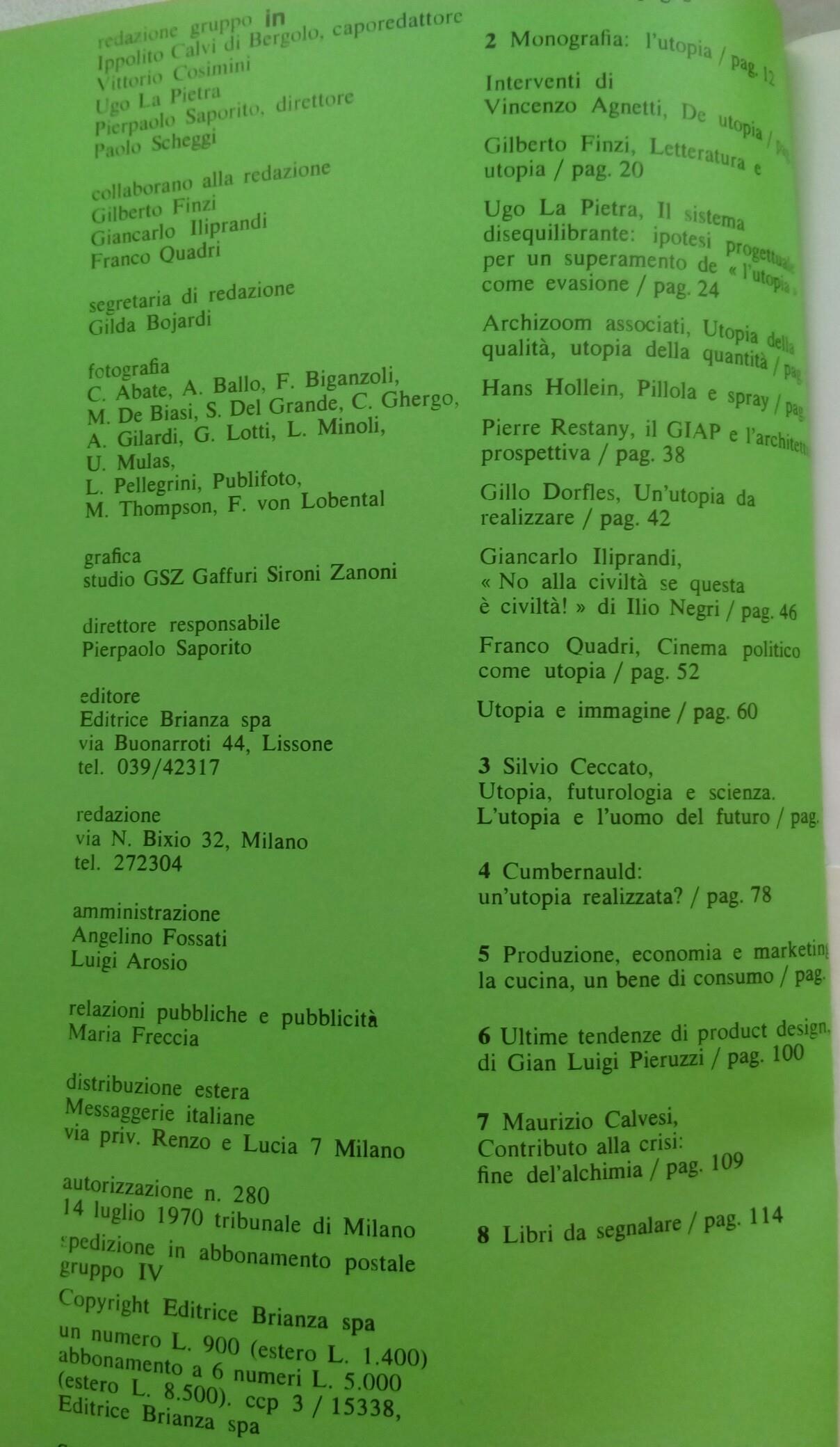 in Argomenti e immagini del design Anno II n°1 1971 "UTOPIA"