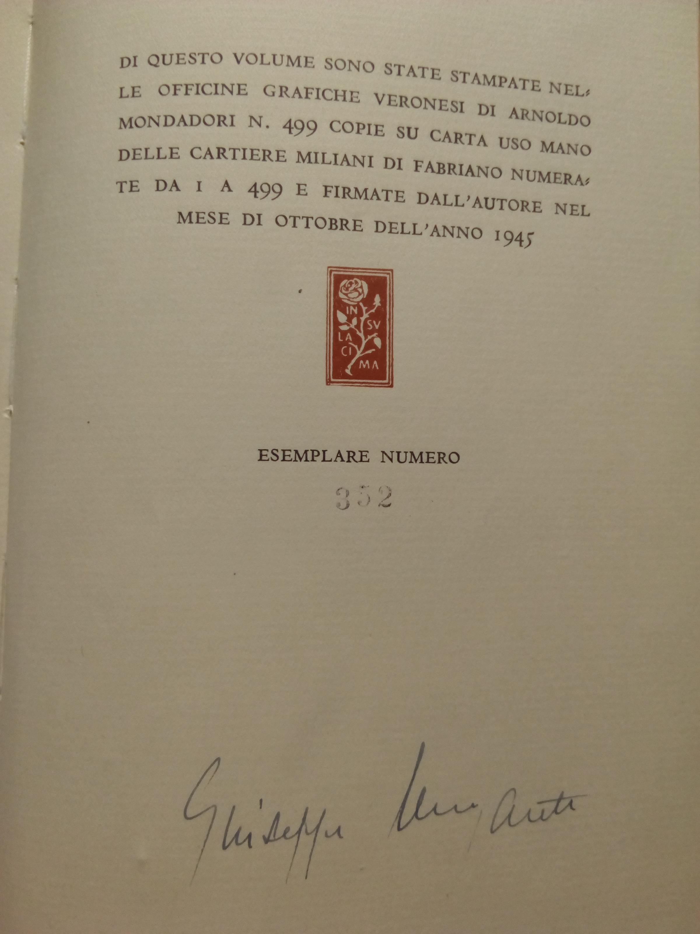 Vita di un uomo III Poesie disperse Mondadori prima 1945