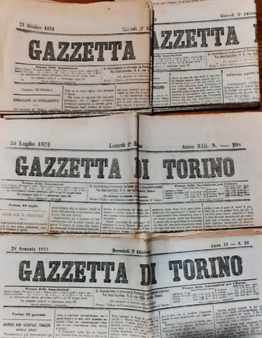 Gazzetta di Torino 10 numeri 1872/3/4 - copertina