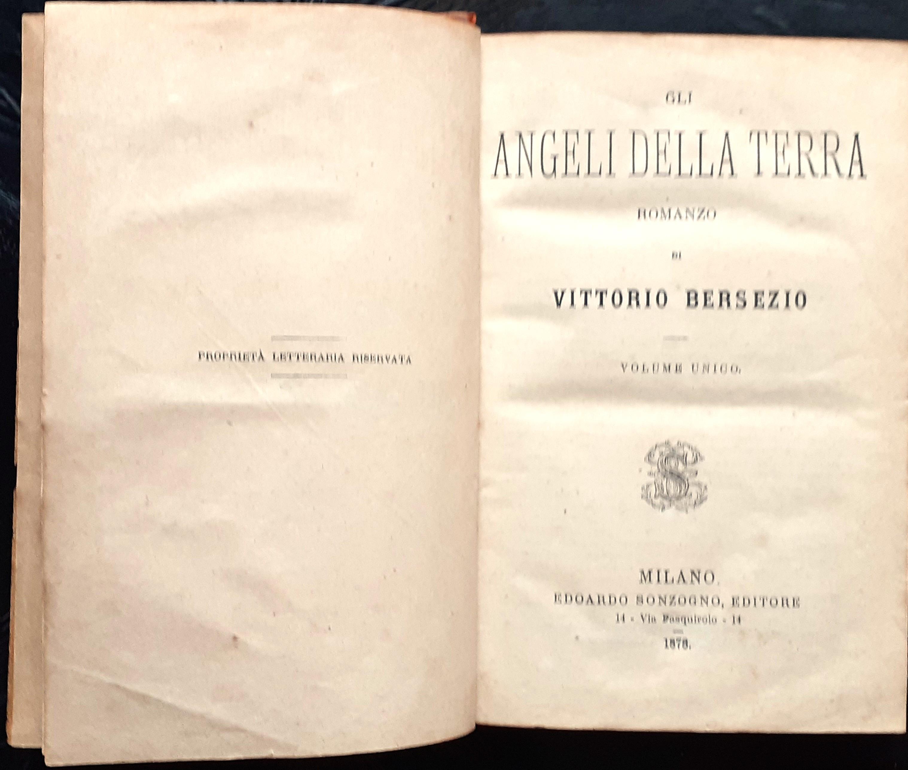 Vittorio Bersezio - Gli Angeli della terra, Romanzo Sonzogno 1878 rilegato