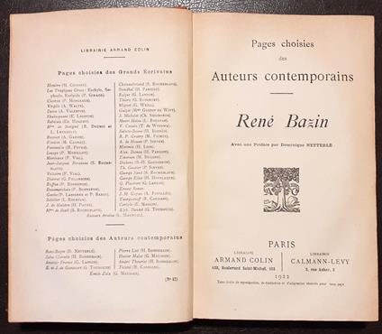 Pages choisies Auteurs Contemporains René Bazin 1922 - René Bazin - copertina