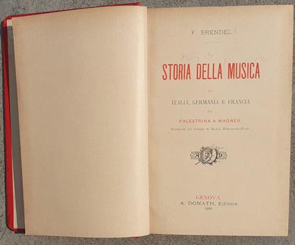 Storia della musica in Italia, Germania e Francia da Palestrina a Wagner 1900 - copertina
