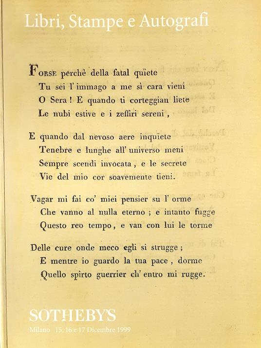 Sotheby's catalogo asta Libri, Stampe e Autografi Milano 1999 - copertina
