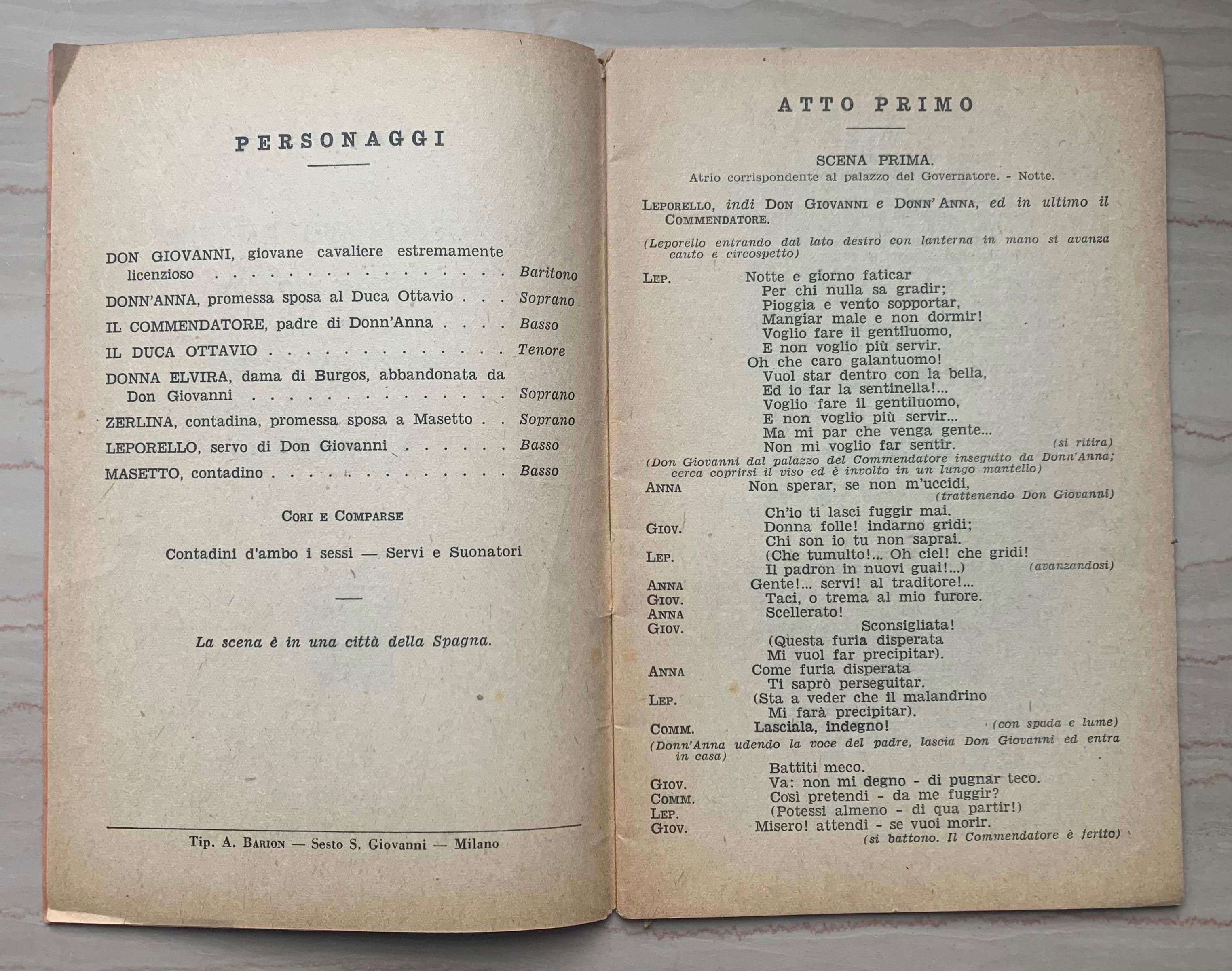 Don Giovanni ossia Il dissoluto punito. Dramma giocoso in due atti di Giovanni Da Ponte