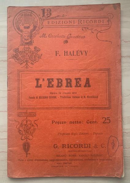L' ebrea. Opera in cinque atti - copertina