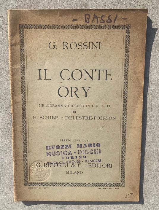 Il Conte Ory. Melodramma giocoso in due atti - copertina
