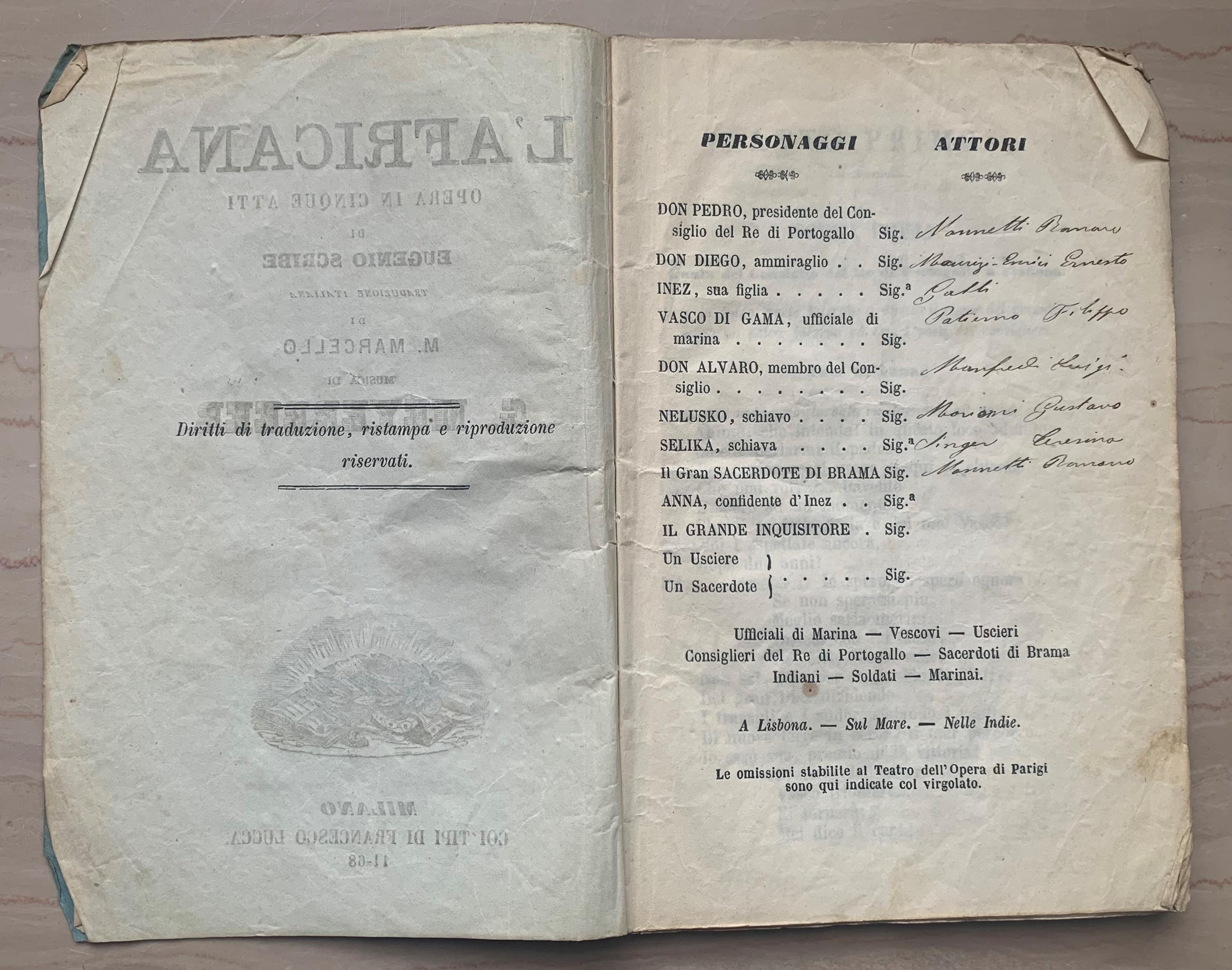 L' Africana. Opera in cinque atti