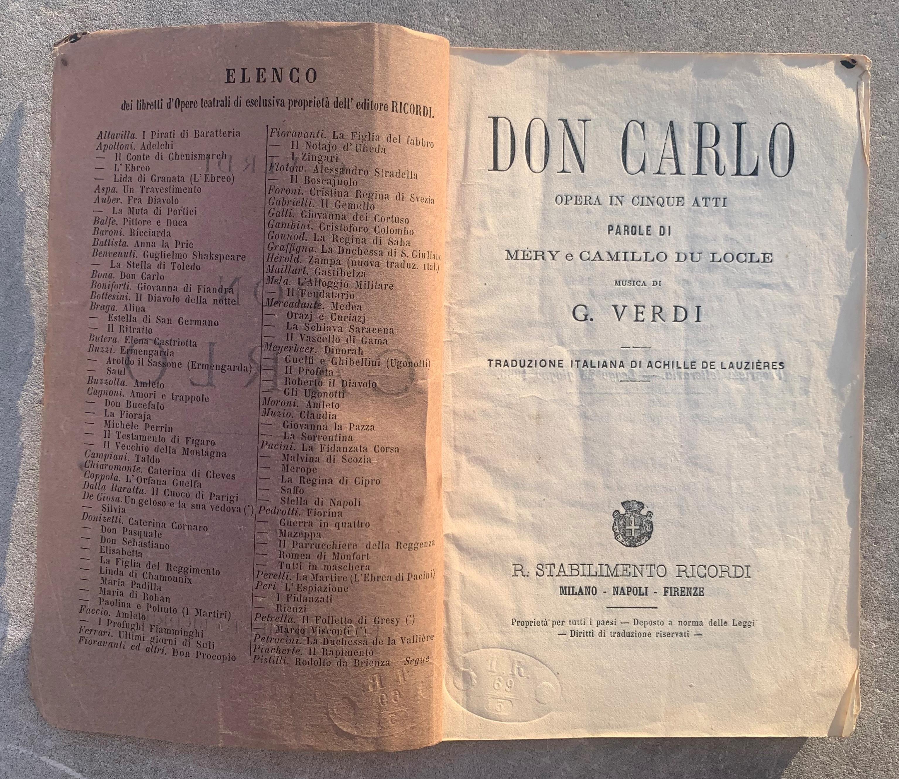 Don Carlo. Opera in cinque atti